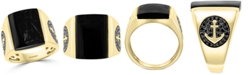 EFFY Collection EFFY&reg; Men's Black Agate & Black Diamond (5/8 ct. t.w.) Anchor Ring in 14k Gold